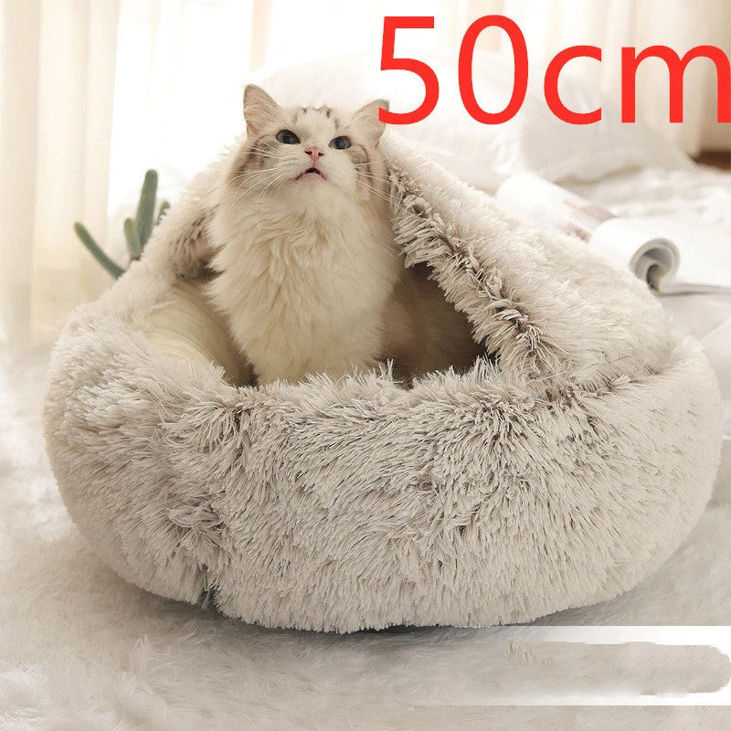 Round Pet Bed Plush Crystal Velvet Warm & Washable