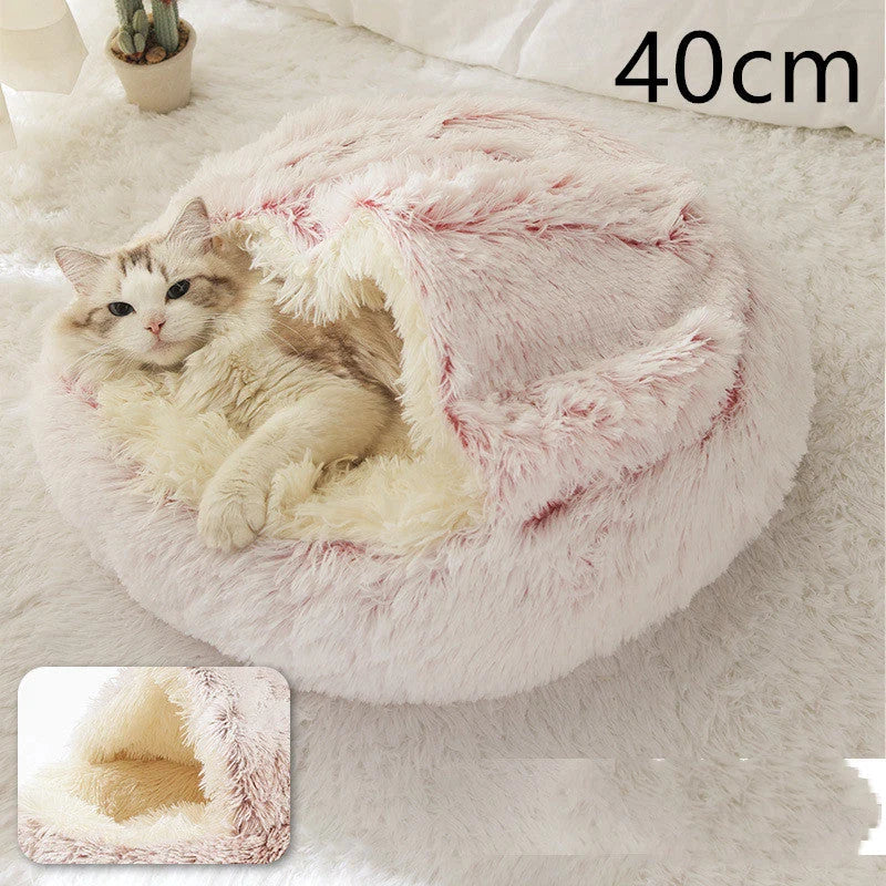 Round Pet Bed Plush Crystal Velvet Warm & Washable