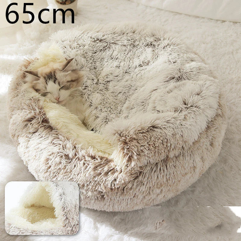 Round Pet Bed Plush Crystal Velvet Warm & Washable