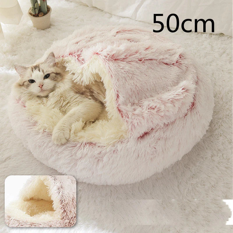 Round Pet Bed Plush Crystal Velvet Warm & Washable
