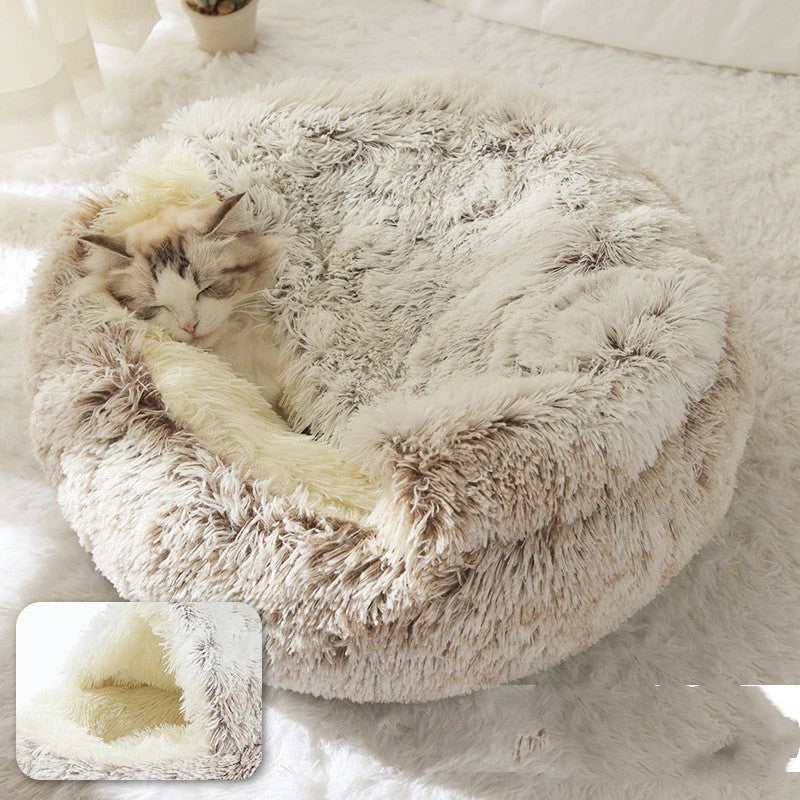 Round Pet Bed Plush Crystal Velvet Warm & Washable
