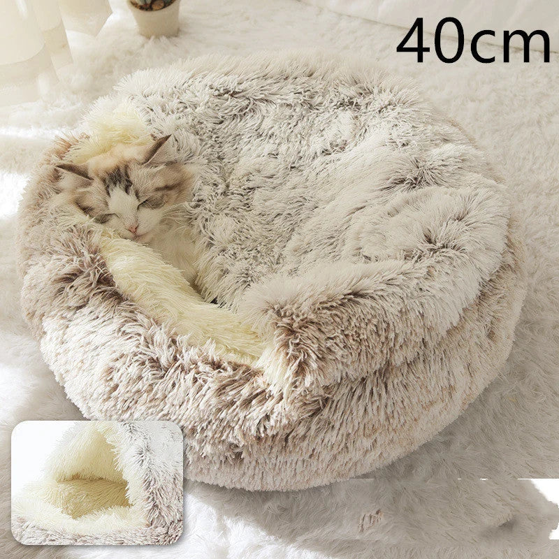 Round Pet Bed Plush Crystal Velvet Warm & Washable