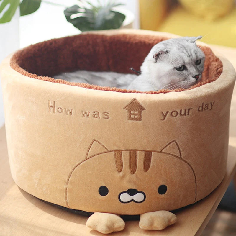 Round Pet Bed Plush Imitation Deer Hair Removable Cushion