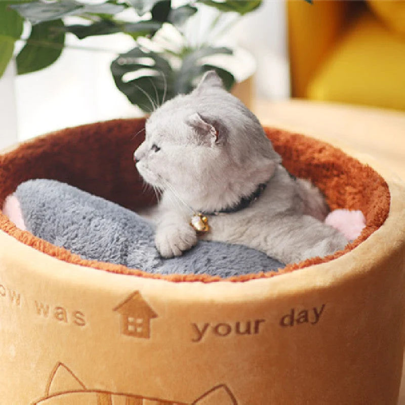 Round Pet Bed Plush Imitation Deer Hair Removable Cushion