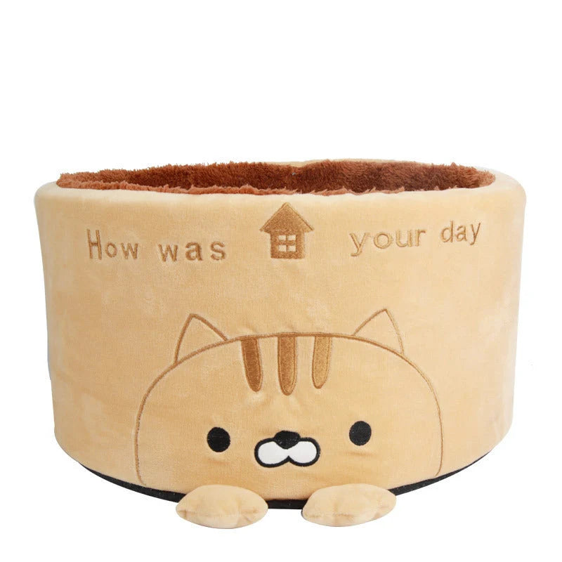 Round Pet Bed Plush Imitation Deer Hair Removable Cushion