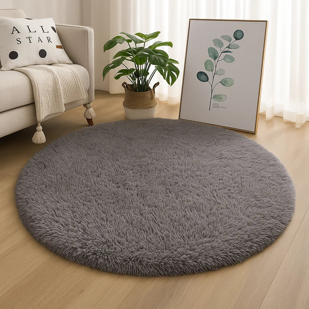 Round Rug Velvet Texture & Neutral Tones Multiple Sizes