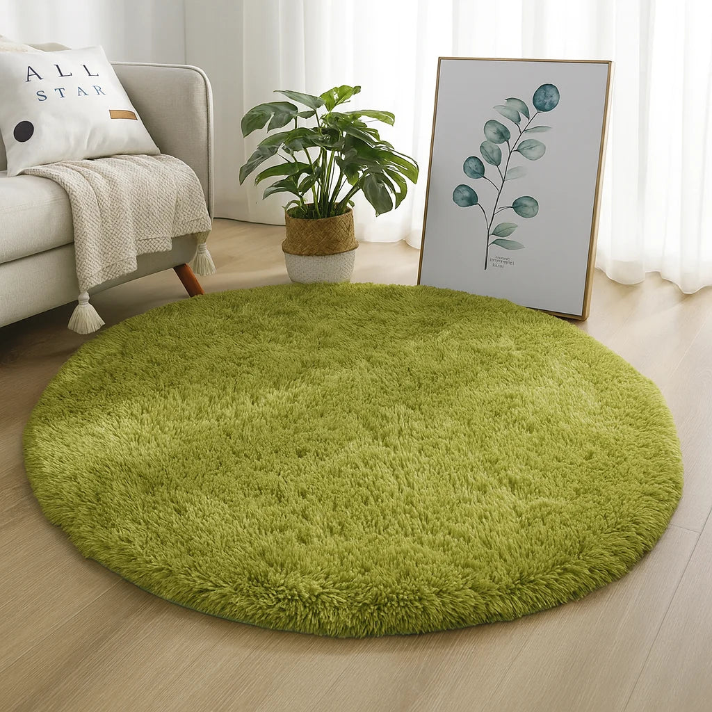 Round Rug Velvet Texture & Neutral Tones Multiple Sizes