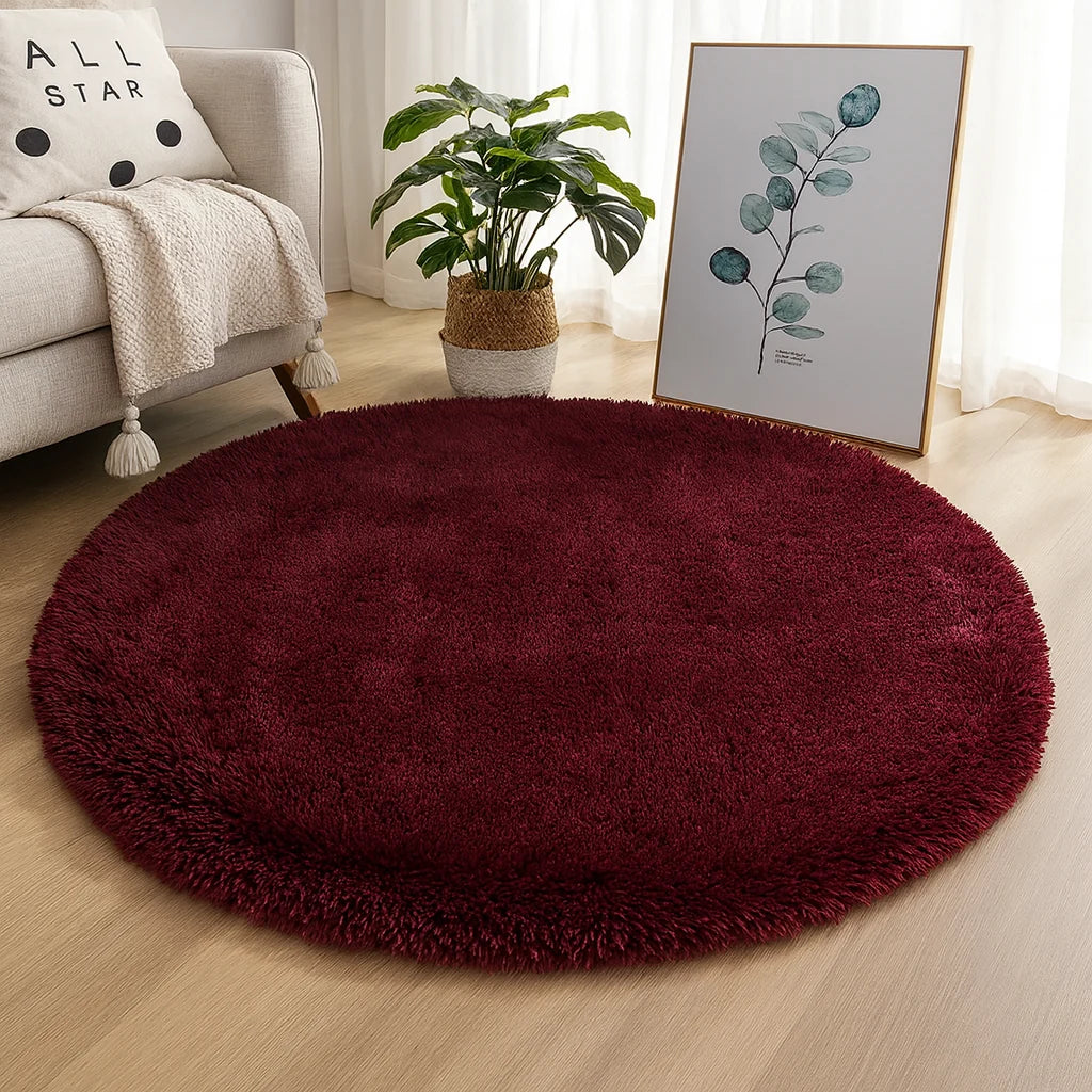 Round Rug Velvet Texture & Neutral Tones Multiple Sizes