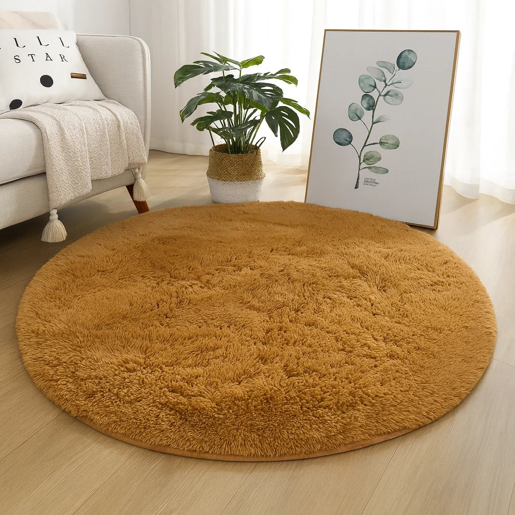 Round Rug Velvet Texture & Neutral Tones Multiple Sizes