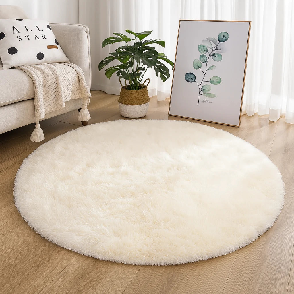 Round Rug Velvet Texture & Neutral Tones Multiple Sizes