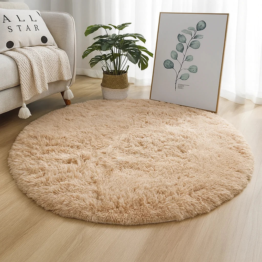 Round Rug Velvet Texture & Neutral Tones Multiple Sizes