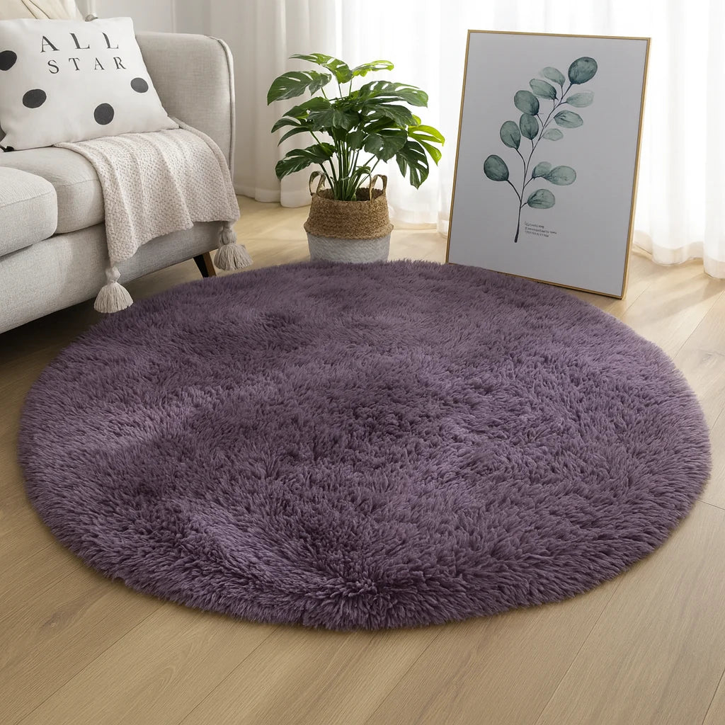Round Rug Velvet Texture & Neutral Tones Multiple Sizes