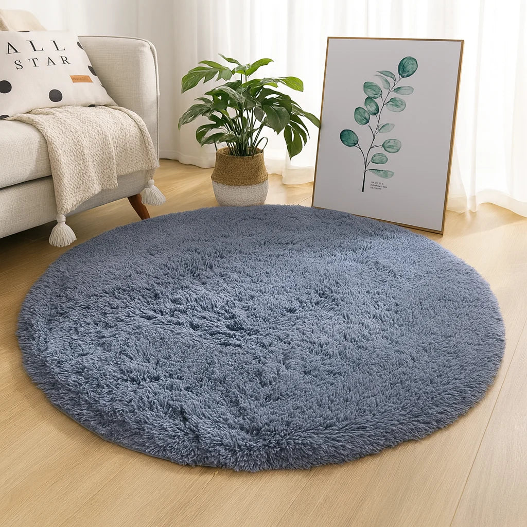 Round Rug Velvet Texture & Neutral Tones Multiple Sizes