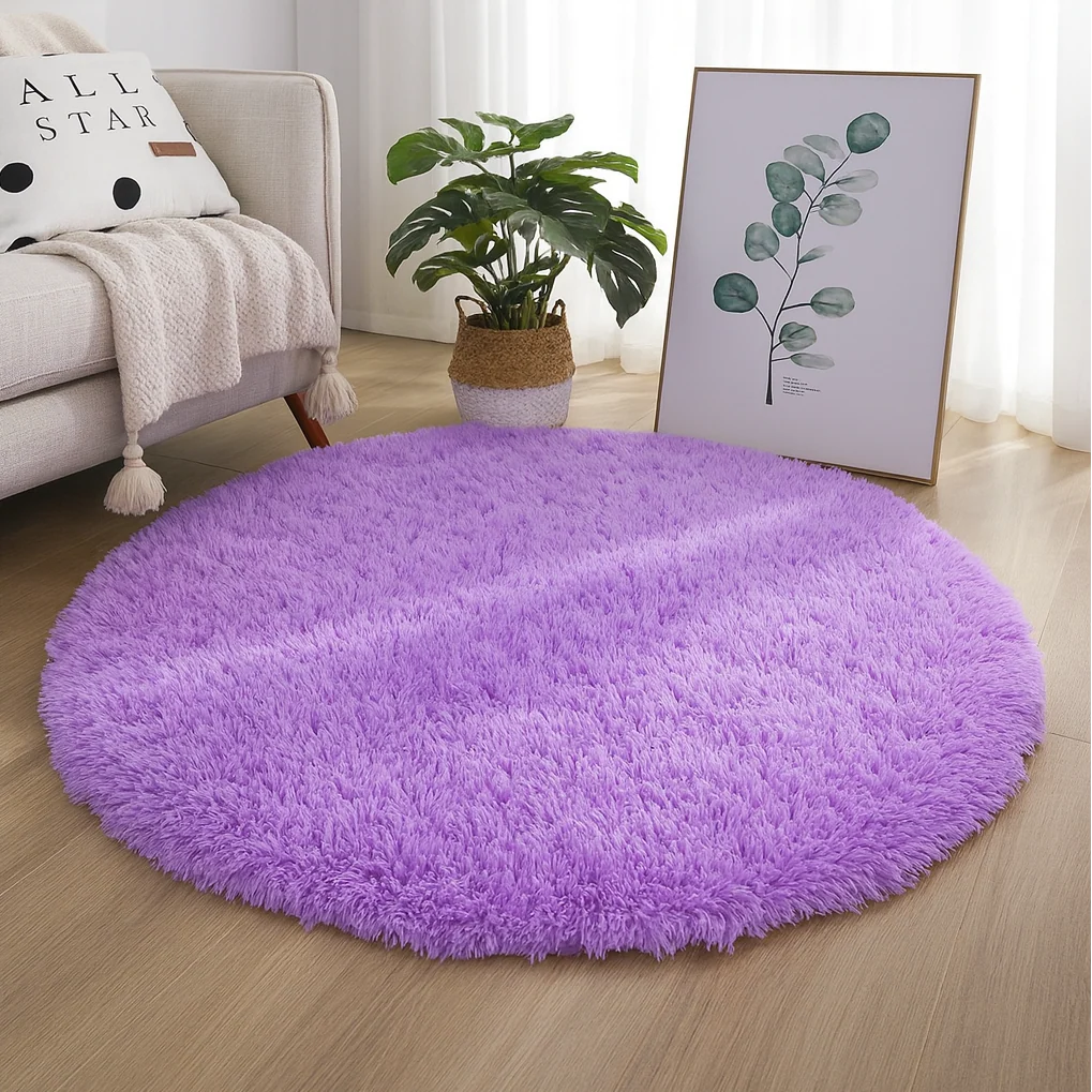 Round Rug Velvet Texture & Neutral Tones Multiple Sizes