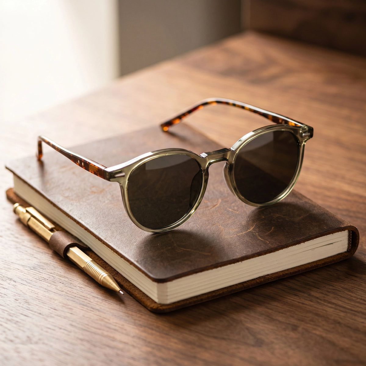 Round Sunglasses Tortoiseshell Full Frame Decorative Lenses