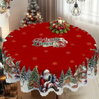 Round Tablecloth Christmas Scalloped Edge Wrinkle-Resistant Polyester