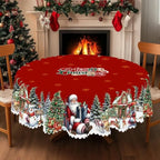 Round Tablecloth Christmas Scalloped Edge Wrinkle-Resistant Polyester