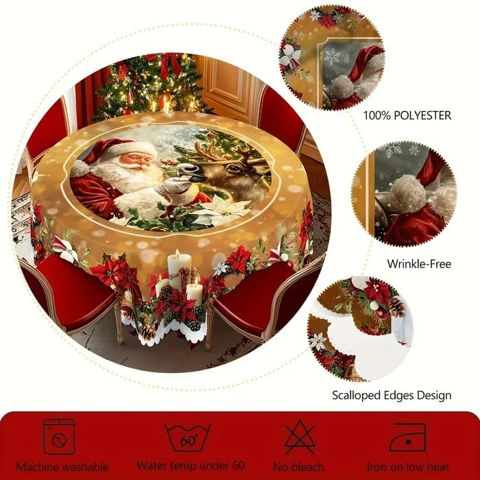 Round Tablecloth Christmas Scalloped Edge Wrinkle-Resistant Polyester