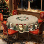 Round Tablecloth Christmas Scalloped Edge Wrinkle-Resistant Polyester
