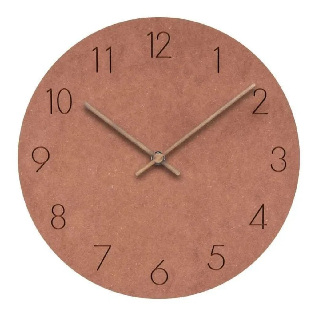 Round Wall Clock Silent Movement Wooden Frame