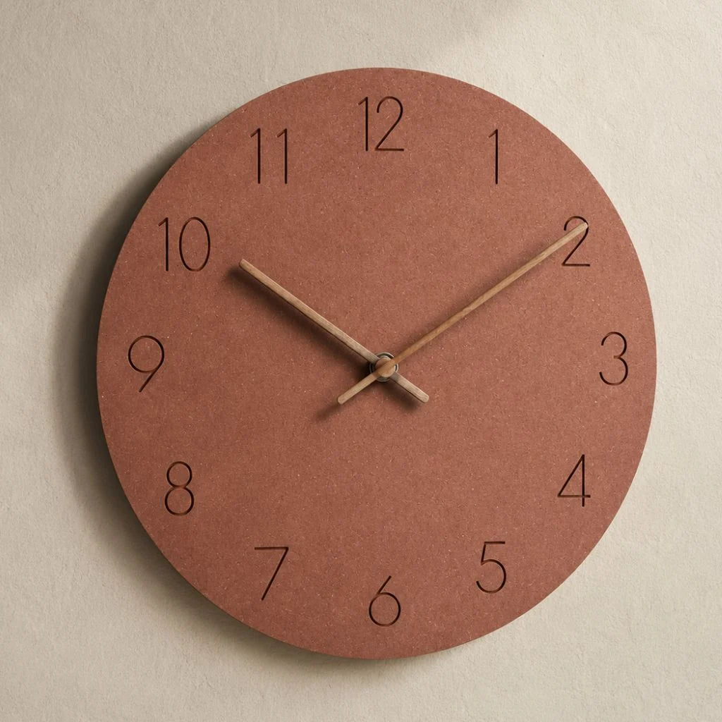 Round Wall Clock Silent Movement Wooden Frame