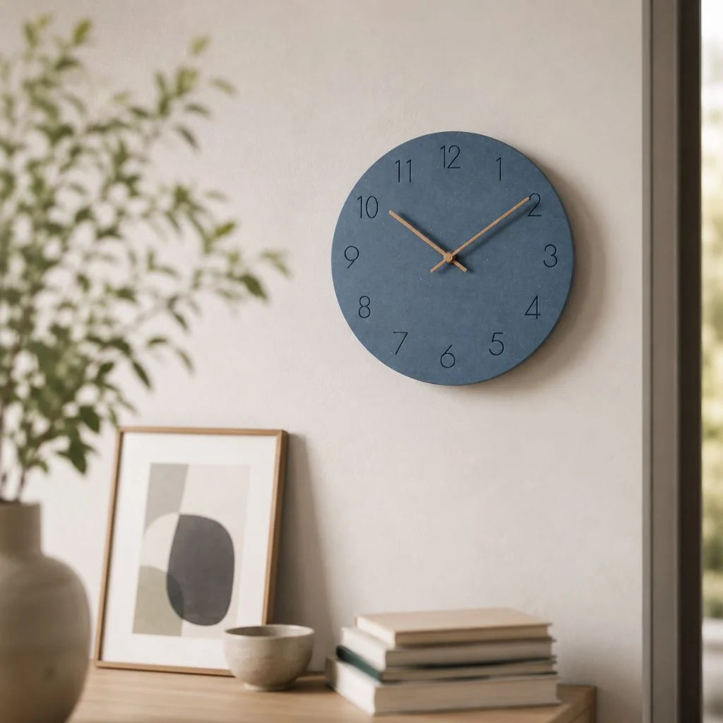 Round Wall Clock Silent Movement Wooden Frame