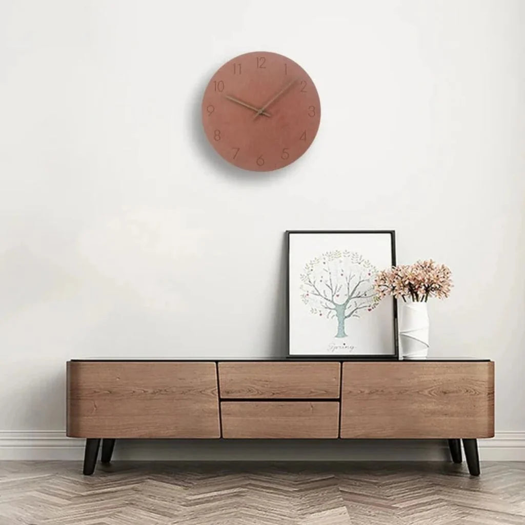 Round Wall Clock Silent Movement Wooden Frame