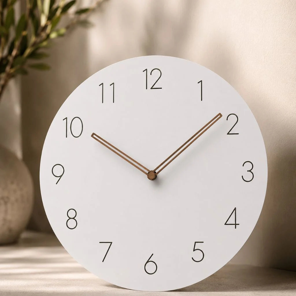 Round Wall Clock Silent Movement Wooden Frame