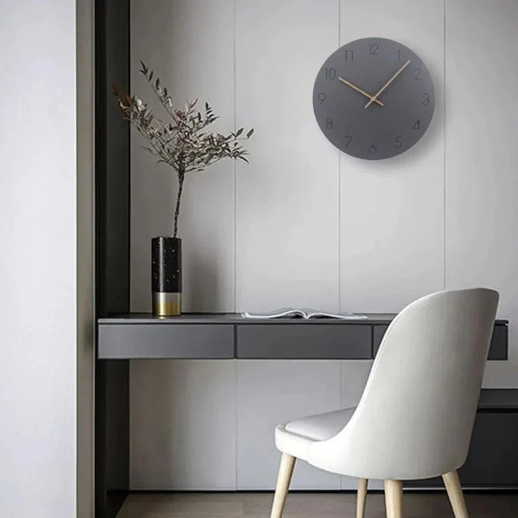 Round Wall Clock Silent Movement Wooden Frame