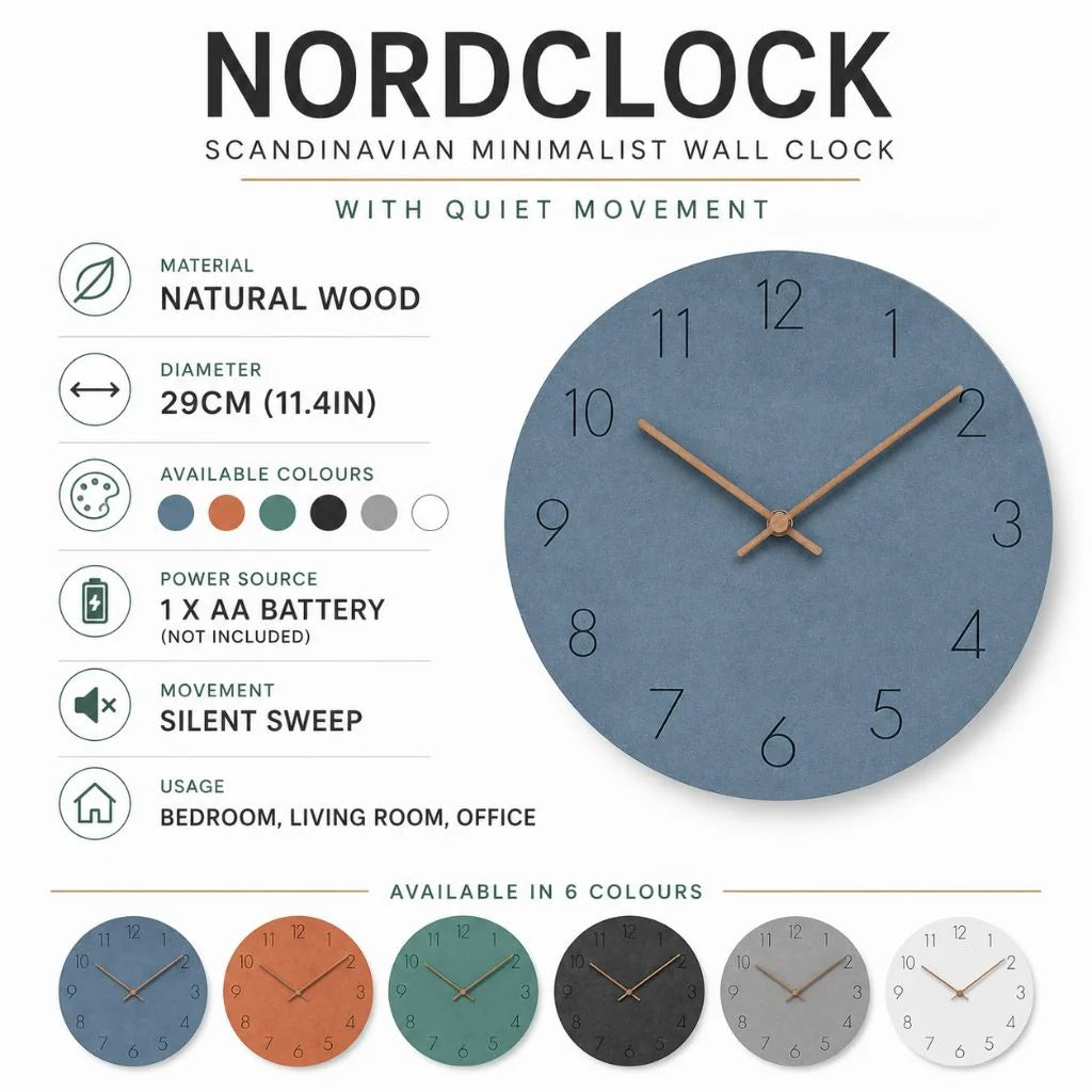 Round Wall Clock Silent Movement Wooden Frame