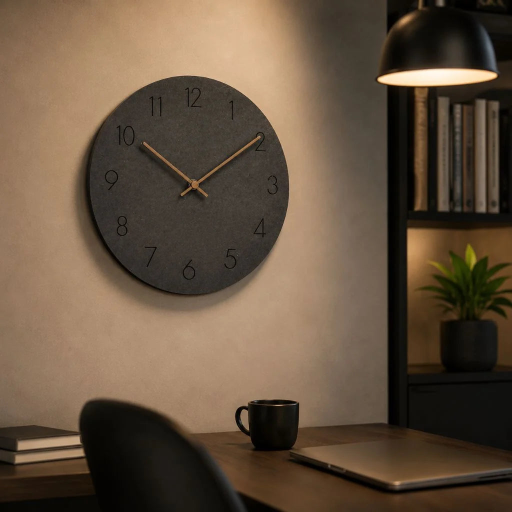 Round Wall Clock Silent Movement Wooden Frame