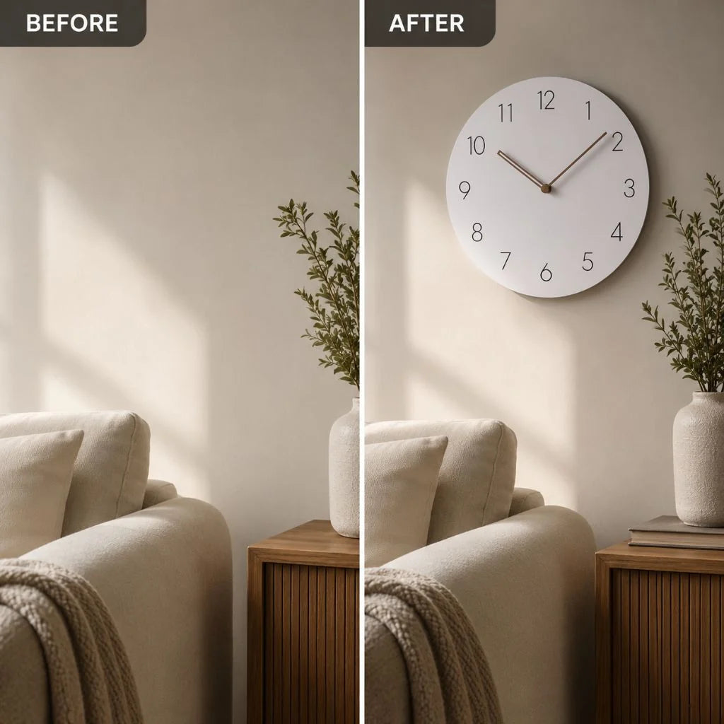 Round Wall Clock Silent Movement Wooden Frame