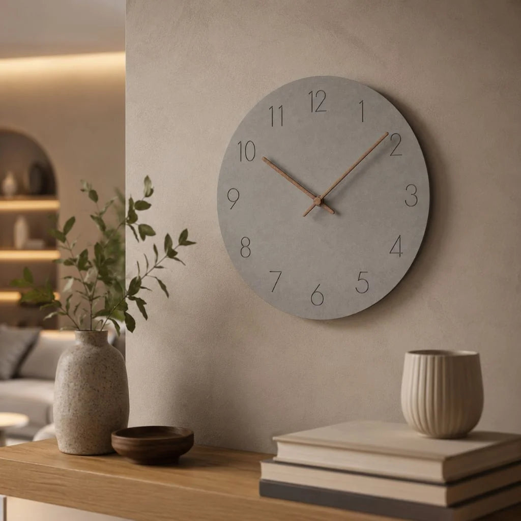 Round Wall Clock Silent Movement Wooden Frame