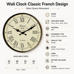 Round Wall Clock Silent Quartz Movement French Pattern