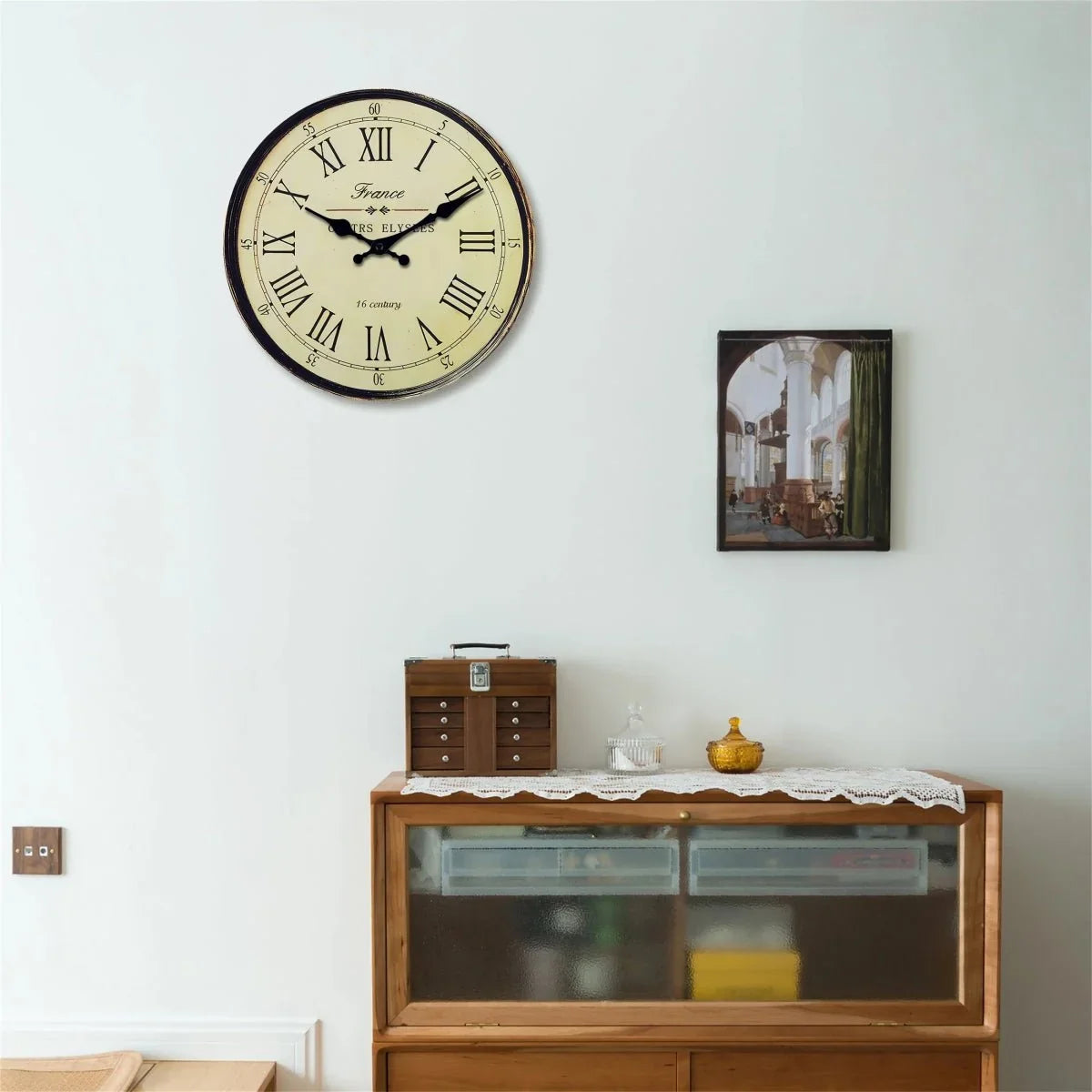 Round Wall Clock Silent Quartz Movement French Pattern