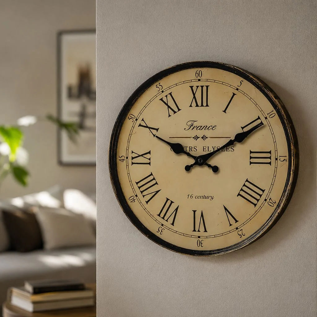 Round Wall Clock Silent Quartz Movement French Pattern