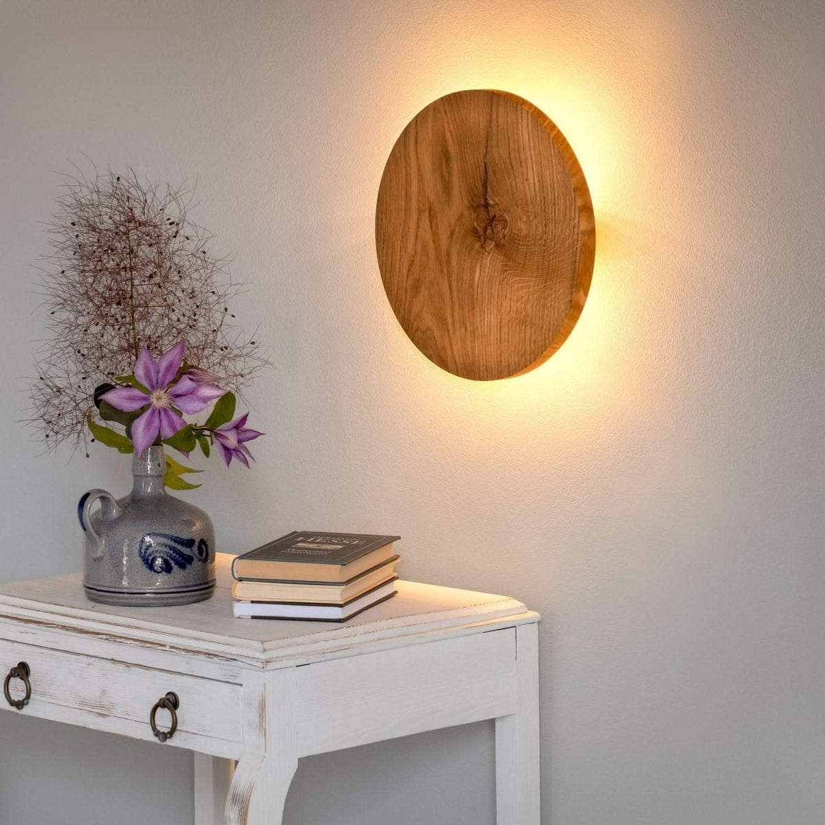 Round Wall Light Natural Wood Look & Warm Glow