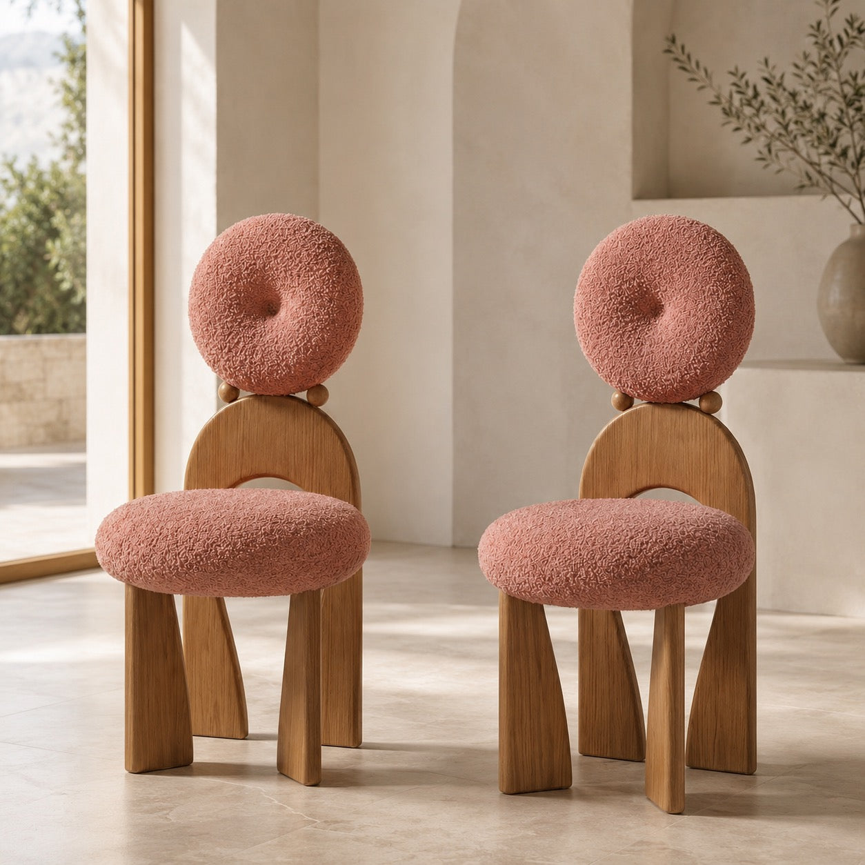 Rounded Upholstered Solid Wood Dining Chair