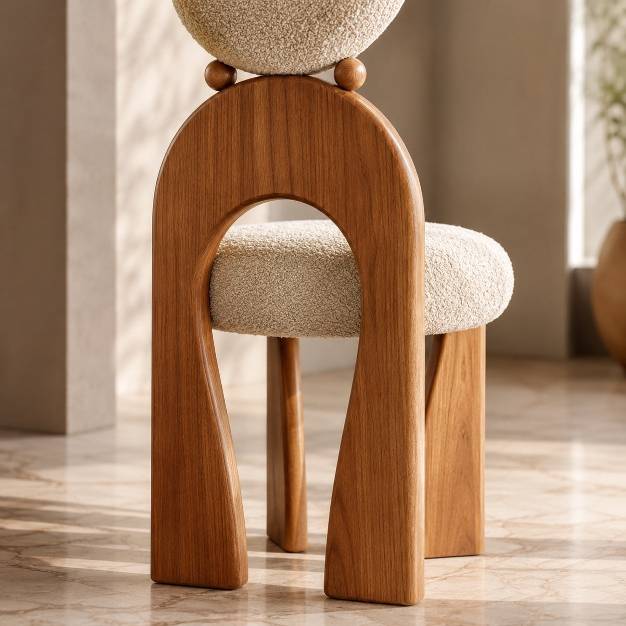Rounded Upholstered Solid Wood Dining Chair