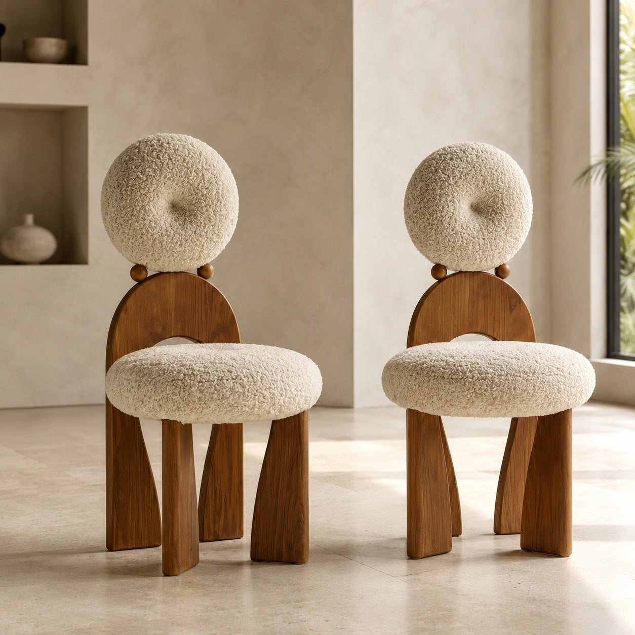 Rounded Upholstered Solid Wood Dining Chair