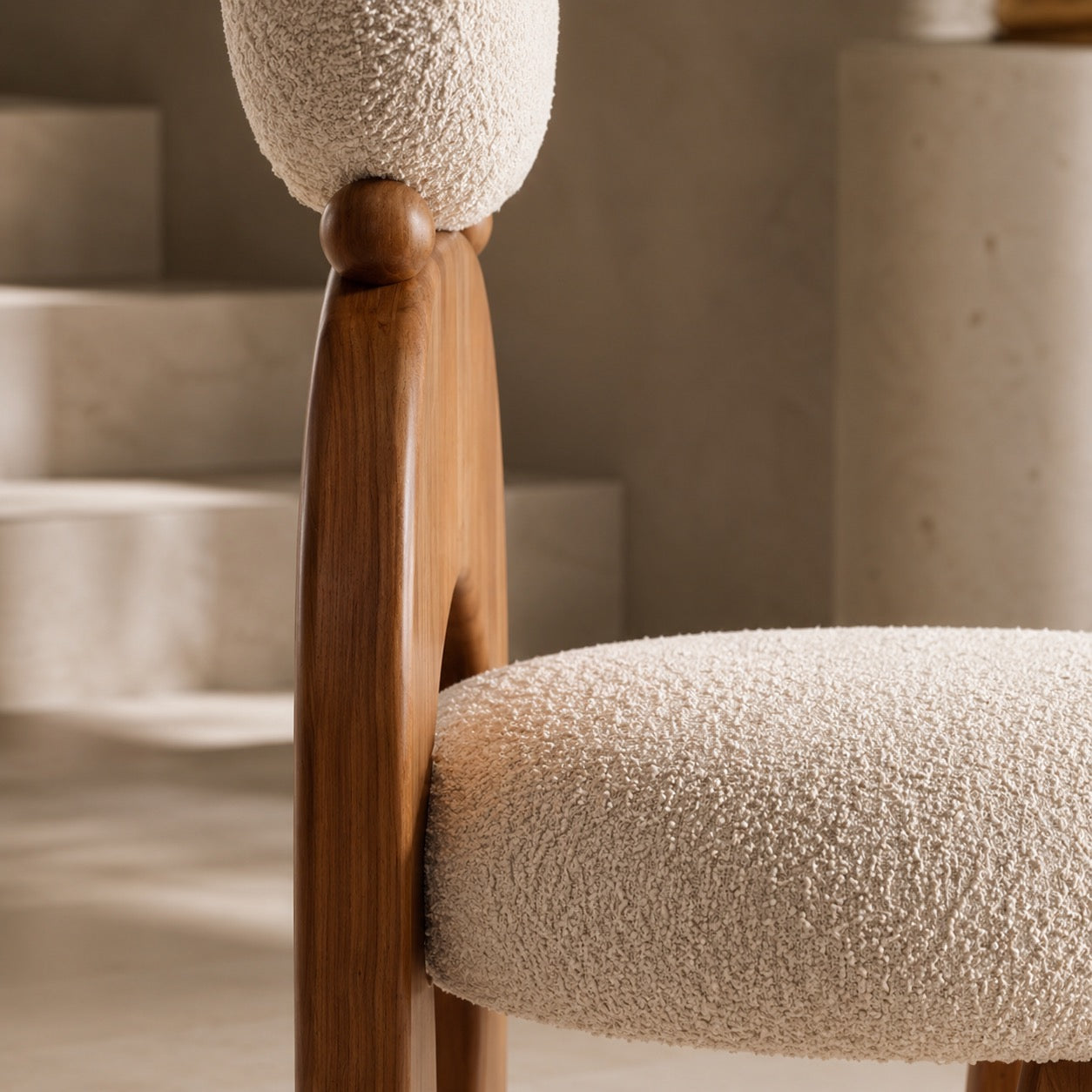 Rounded Upholstered Solid Wood Dining Chair