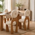 Rounded Upholstered Solid Wood Dining Chair