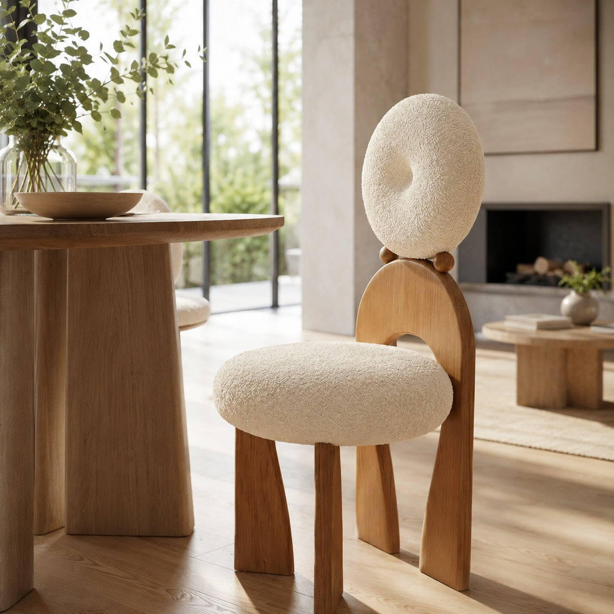 Rounded Upholstered Solid Wood Dining Chair