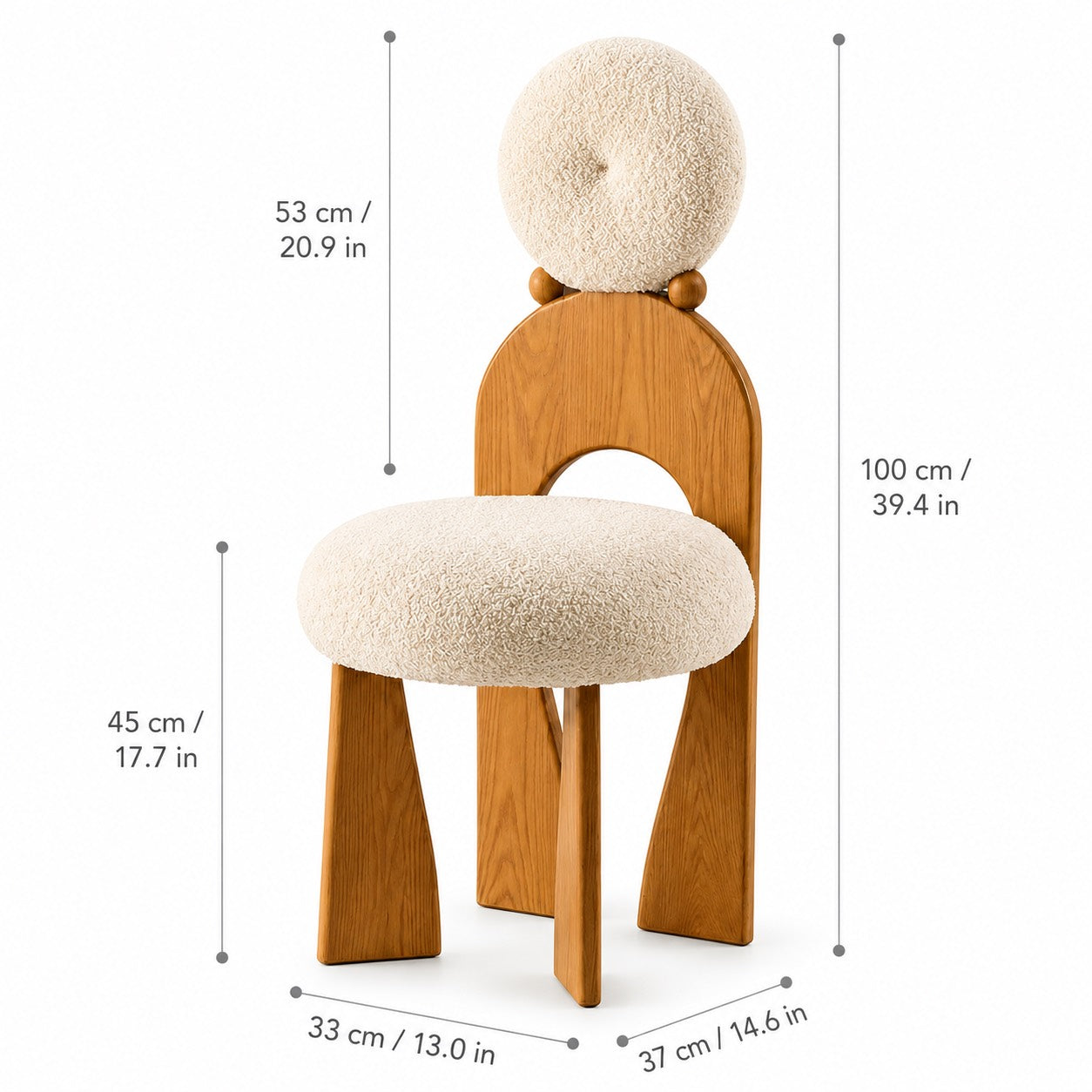 Rounded Upholstered Solid Wood Dining Chair