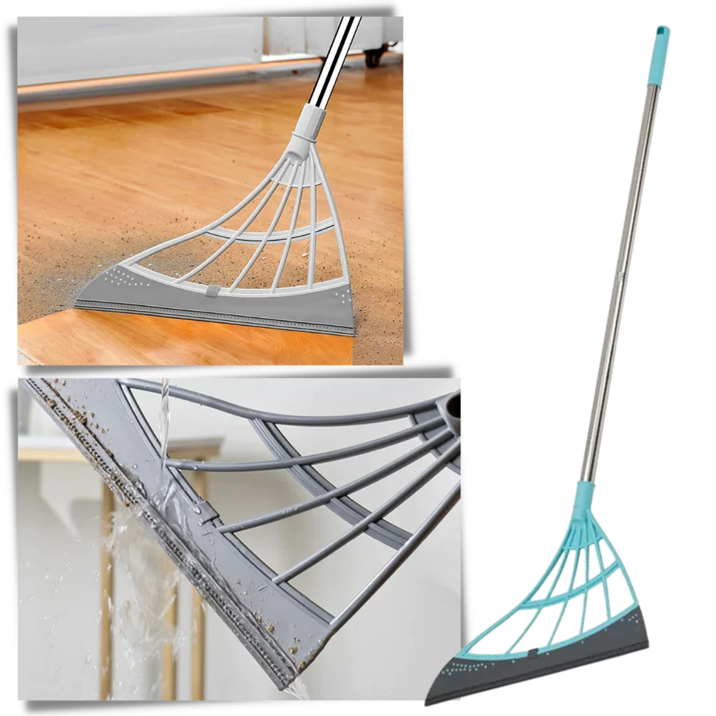 Rubber Broom Telescopic Stainless Steel Pole 53.1 Inch Reach