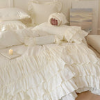 Ruffle Bedspread Cotton Blend Lace Trim 4-Piece Set