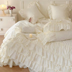 Ruffle Bedspread Cotton Blend Lace Trim 4-Piece Set