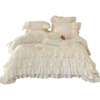 Ruffle Bedspread Cotton Blend Lace Trim 4-Piece Set