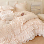 Ruffle Bedspread Cotton Blend Lace Trim 4-Piece Set