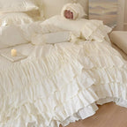 Ruffle Bedspread Cotton Blend Lace Trim 4-Piece Set